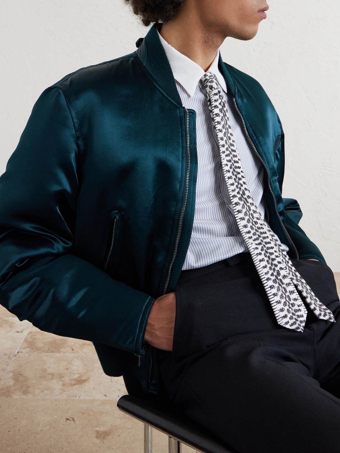 Classic-Collar Striped Silk Shirt