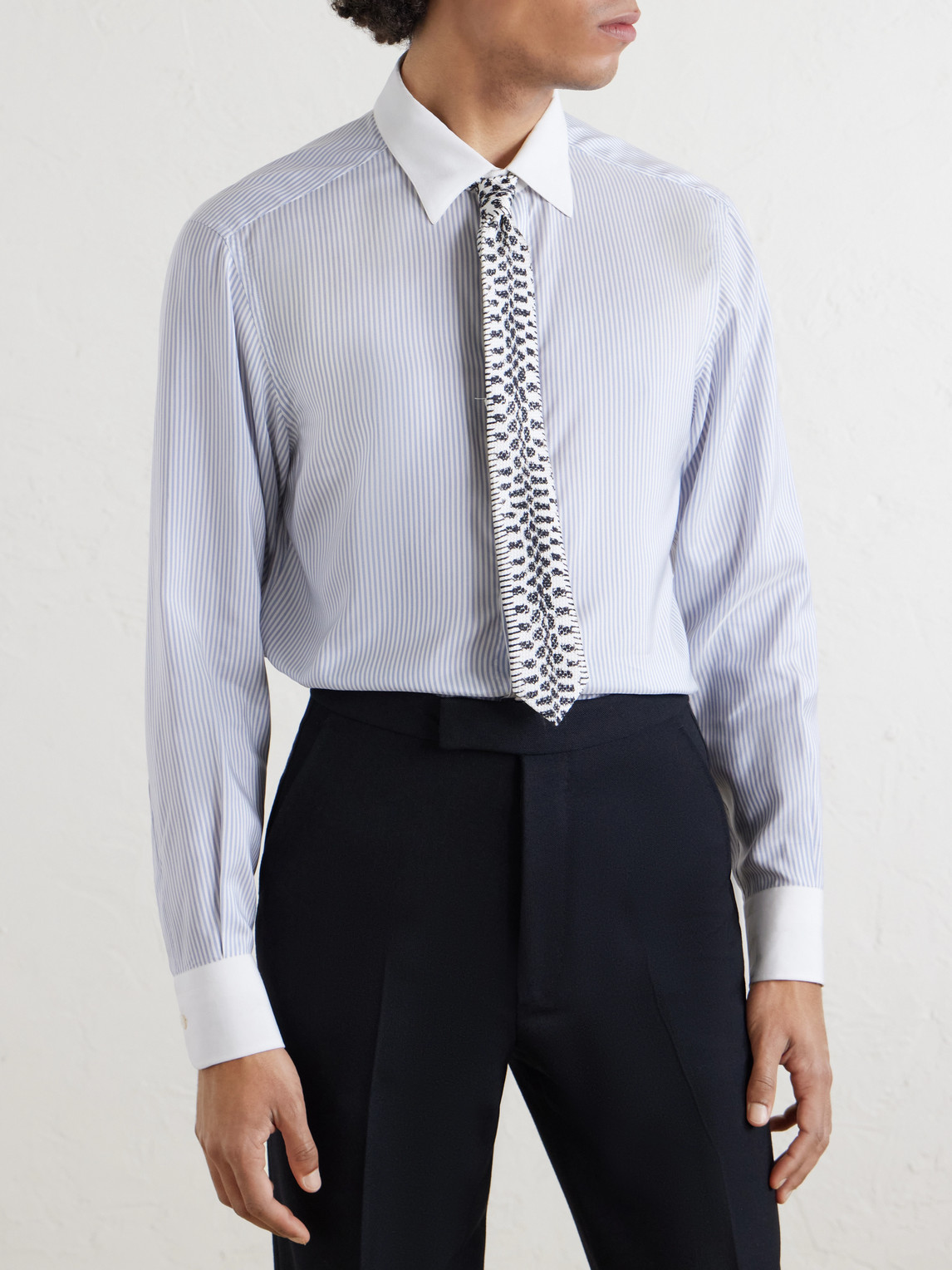Classic-Collar Striped Silk Shirt