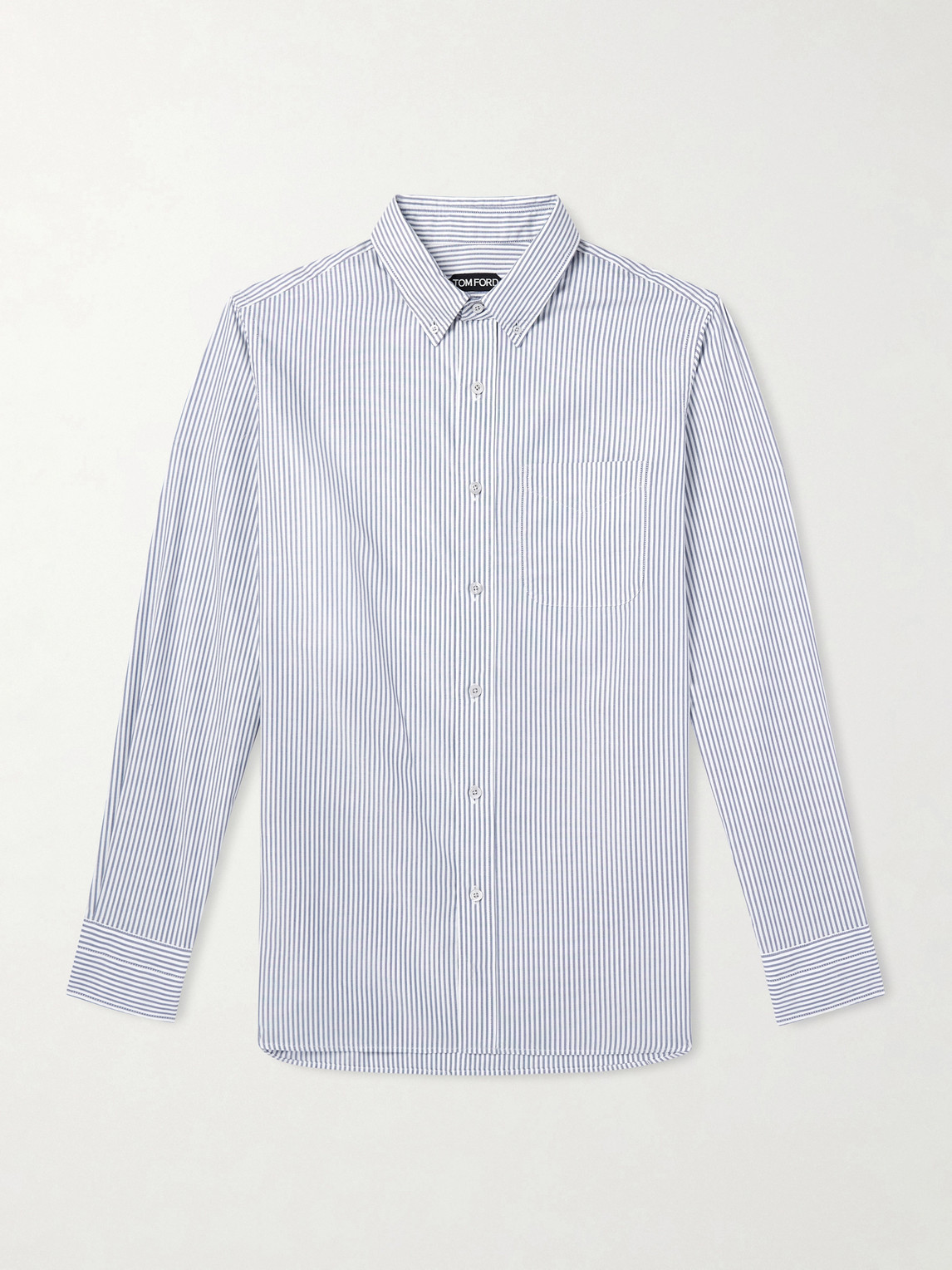 Tom Ford Button-Down Collar Striped Cotton and Lyocell-Blend Oxford Shirt EU 40