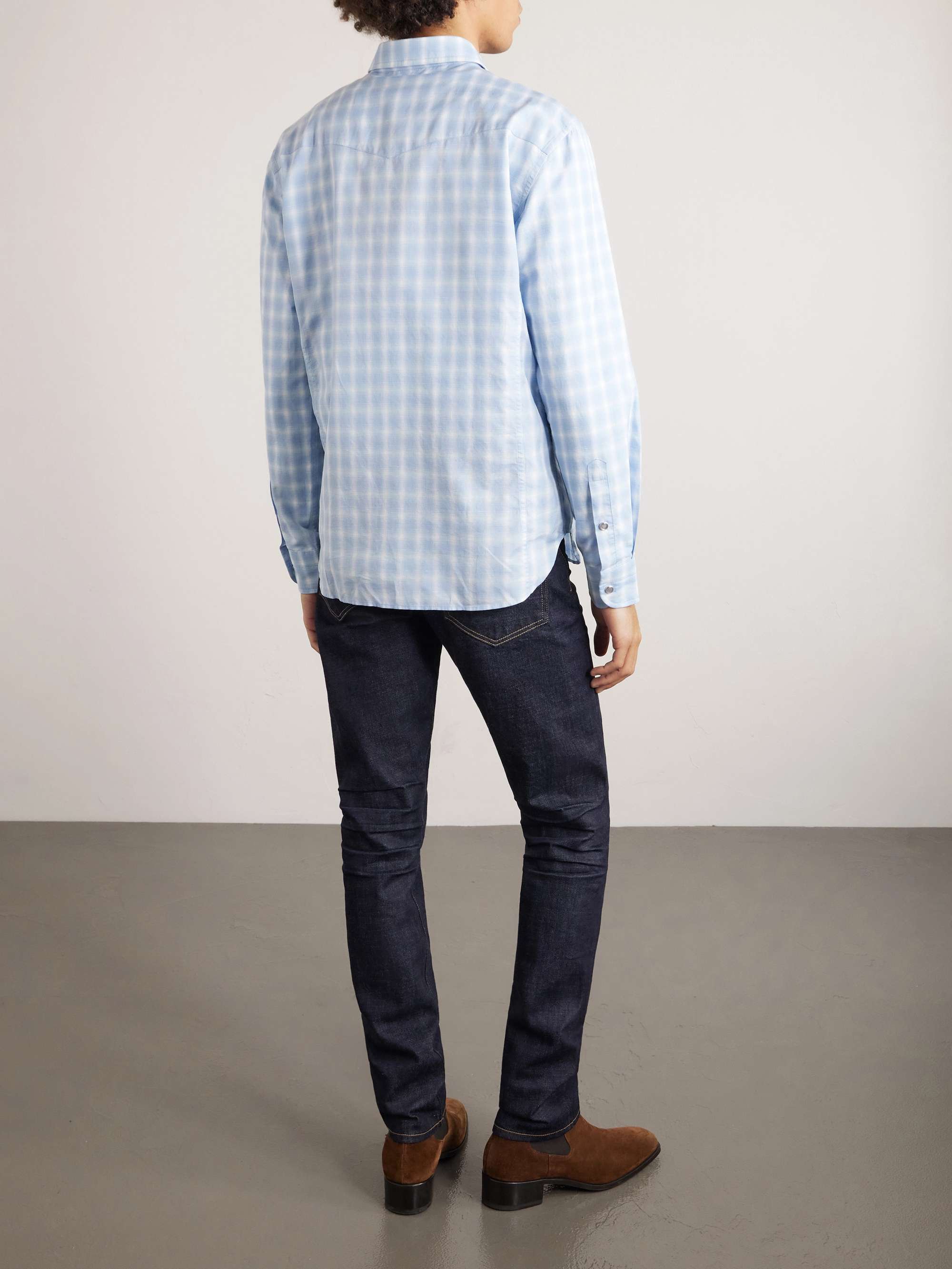 TOM FORD Slim-Fit Checked Cotton and Linen-Blend Shirt for Men
