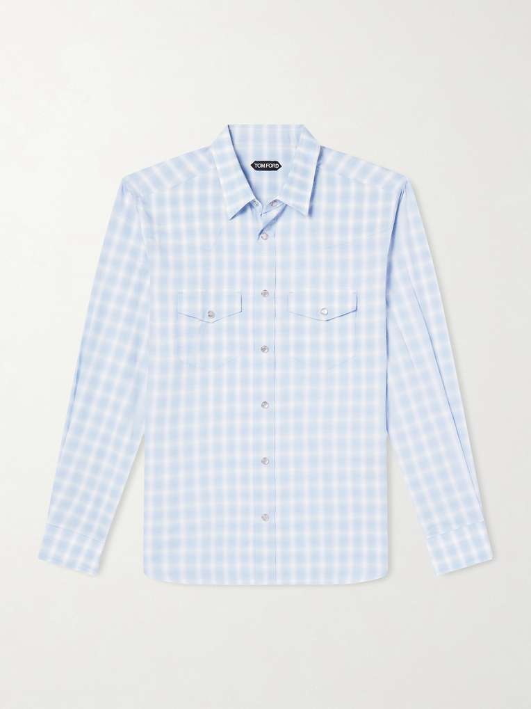 Tom Ford — Slim-Fit Checked Cotton and Linen-Blend Shirt