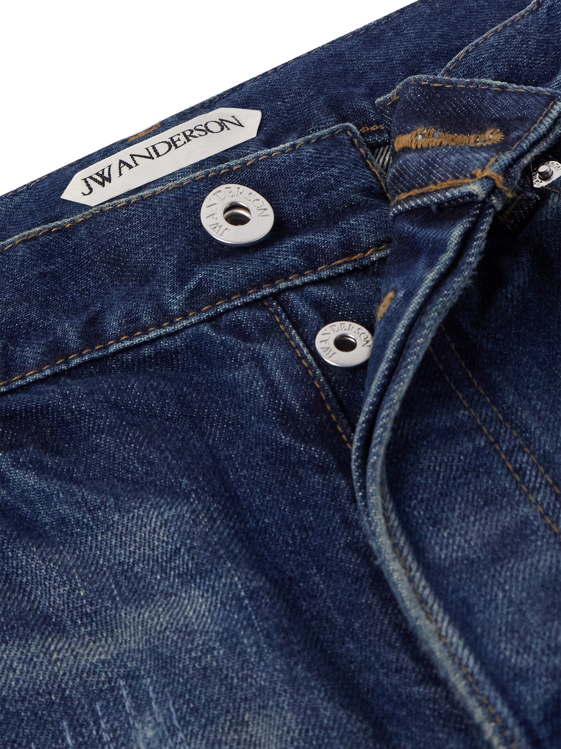 Straight-Leg Distressed Patchwork Jeans