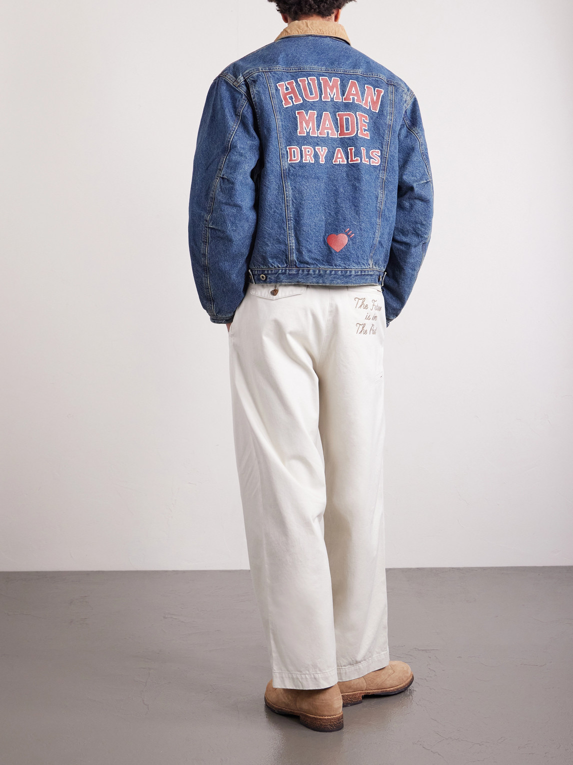 Corduroy-Trimmed Logo-Embroidered Denim Jacket