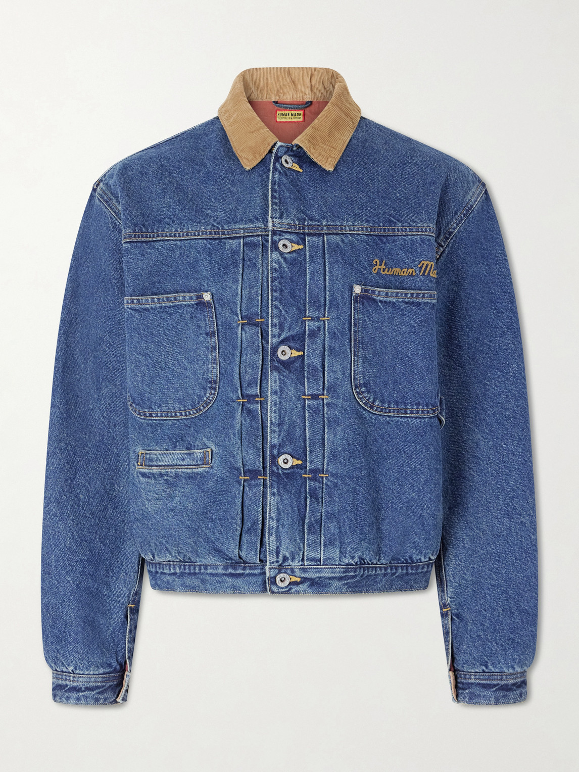Human Made Corduroy-trimmed Logo-embroidered Denim Jacket In Blue