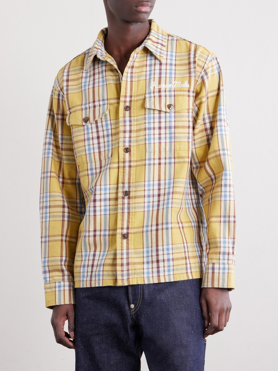 Logo-Embroidered Checked Cotton-Flannel Shirt