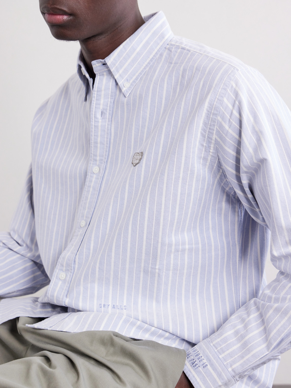 Button-Down Collar Logo-Appliquéd Striped