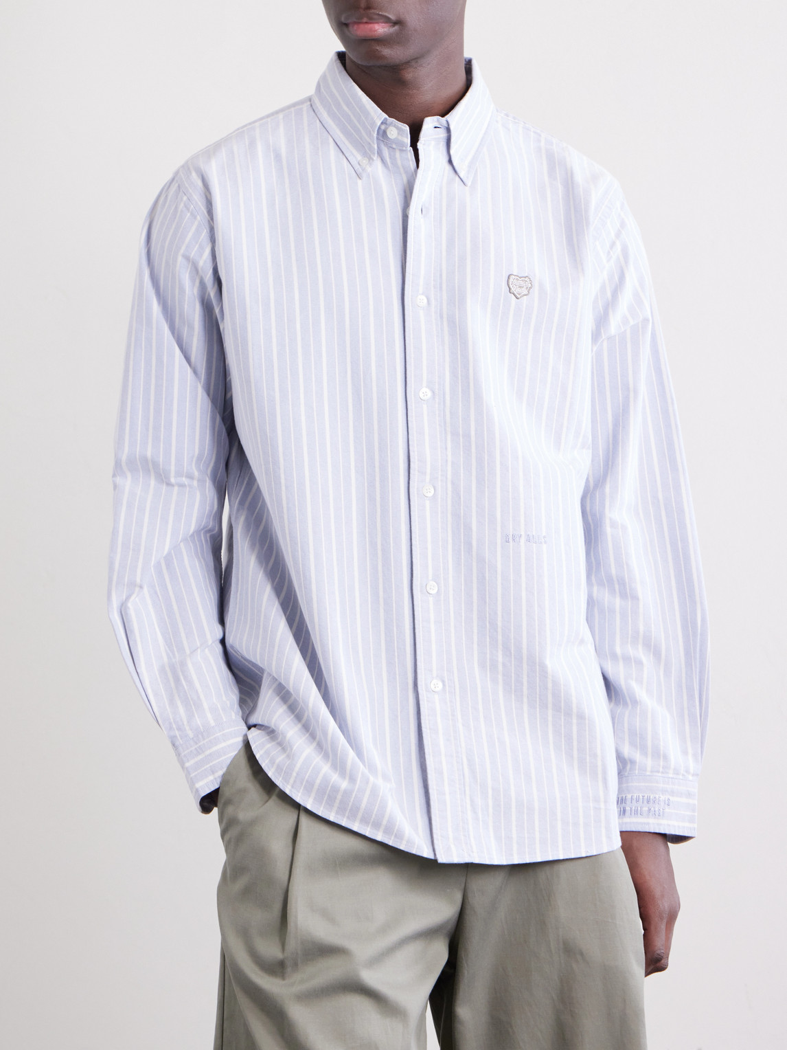 Button-Down Collar Logo-Appliquéd Striped