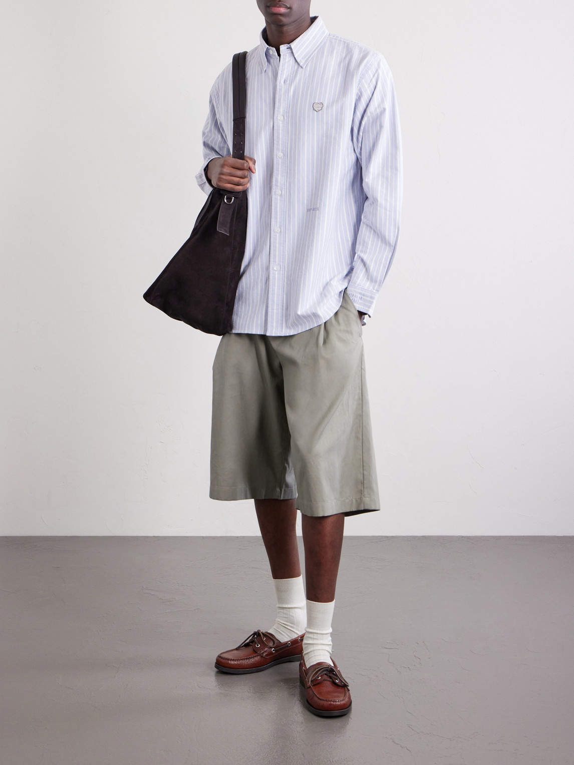 Button-Down Collar Logo-Appliquéd Striped