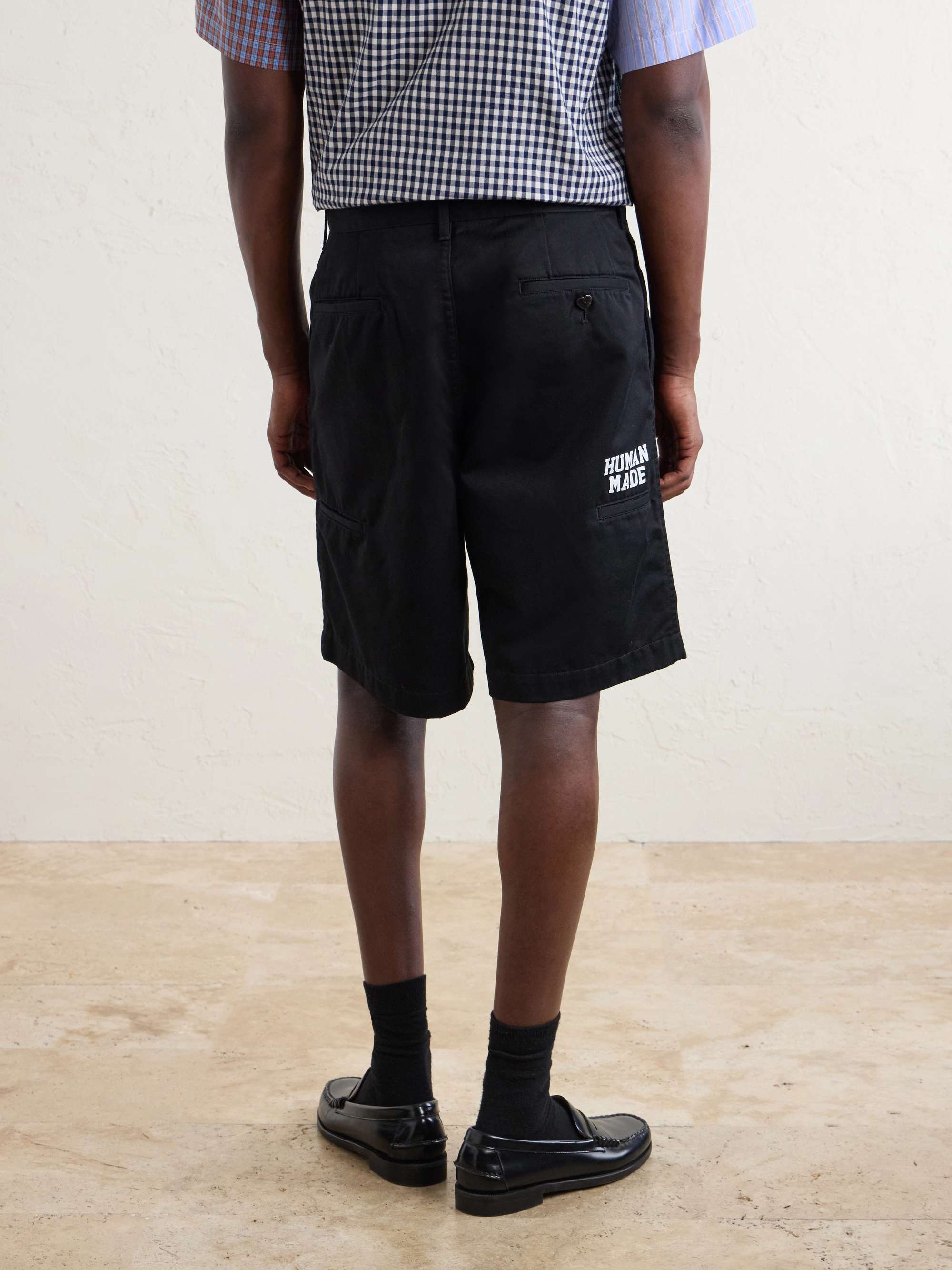 HUMAN MADE Skater Straight-Leg Logo-Detailed Pleated Twill Shorts