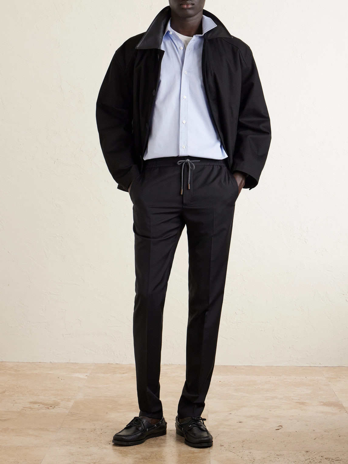 Slowear Slim-leg Virgin Wool Drawstring Trousers In Black