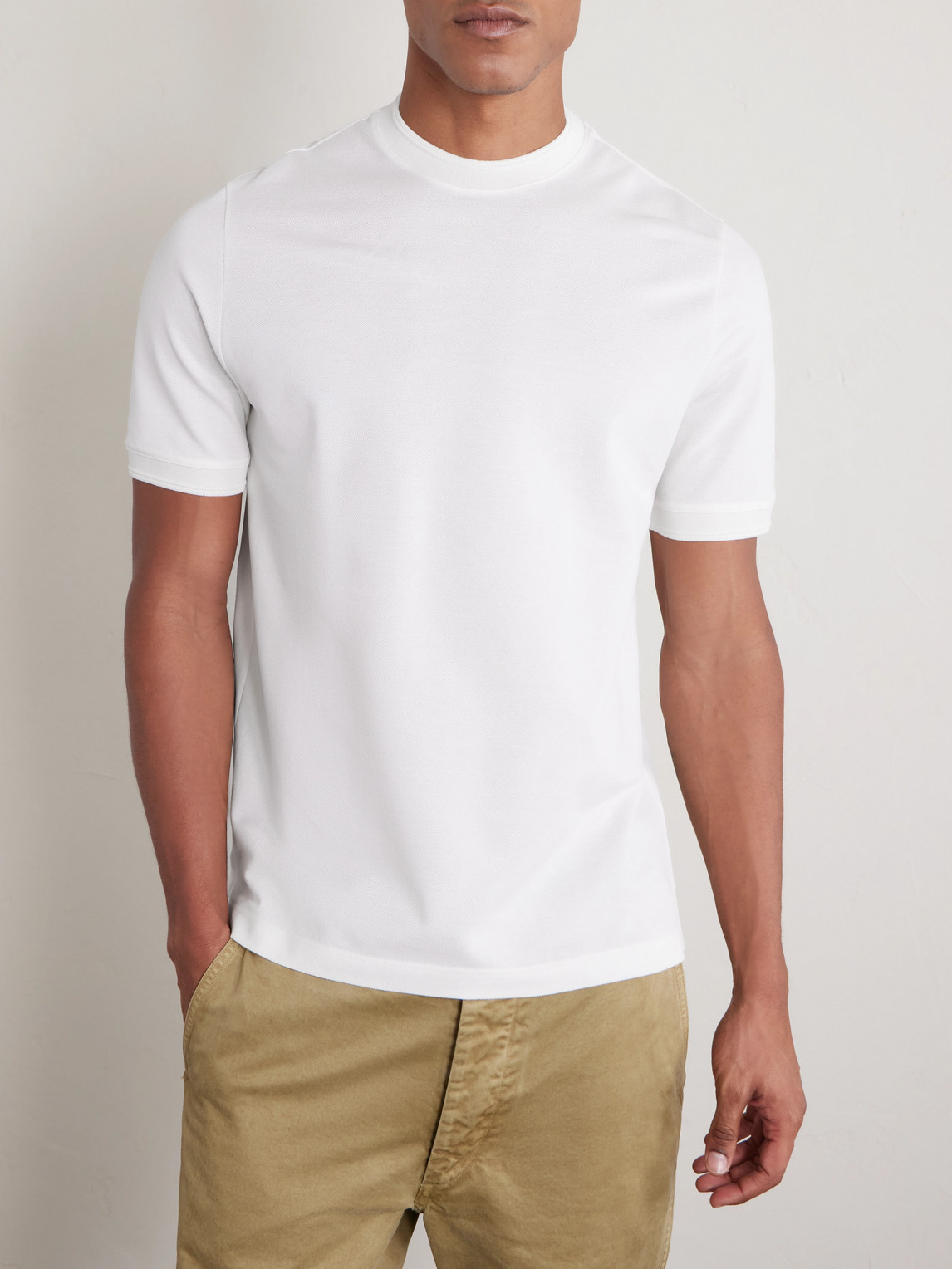 Canali White Microstructured Cotton T-shirt With Closed Hem