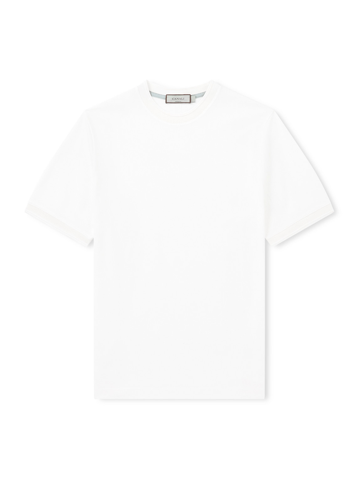 Canali White Microstructured Cotton T-shirt With Closed Hem