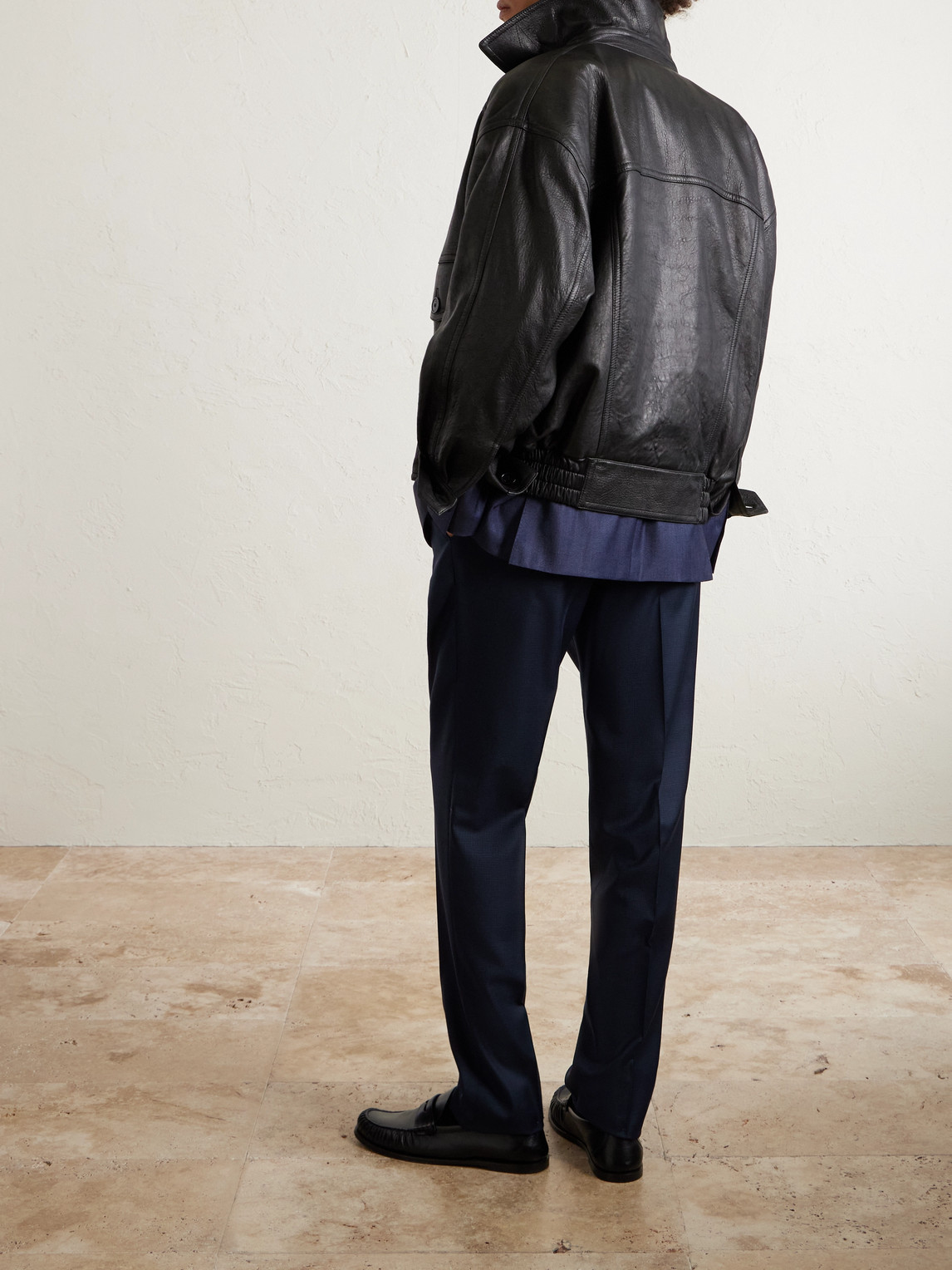 Canali Slim-fit Tapered Puppytooth Wool Suit Trousers In Blue