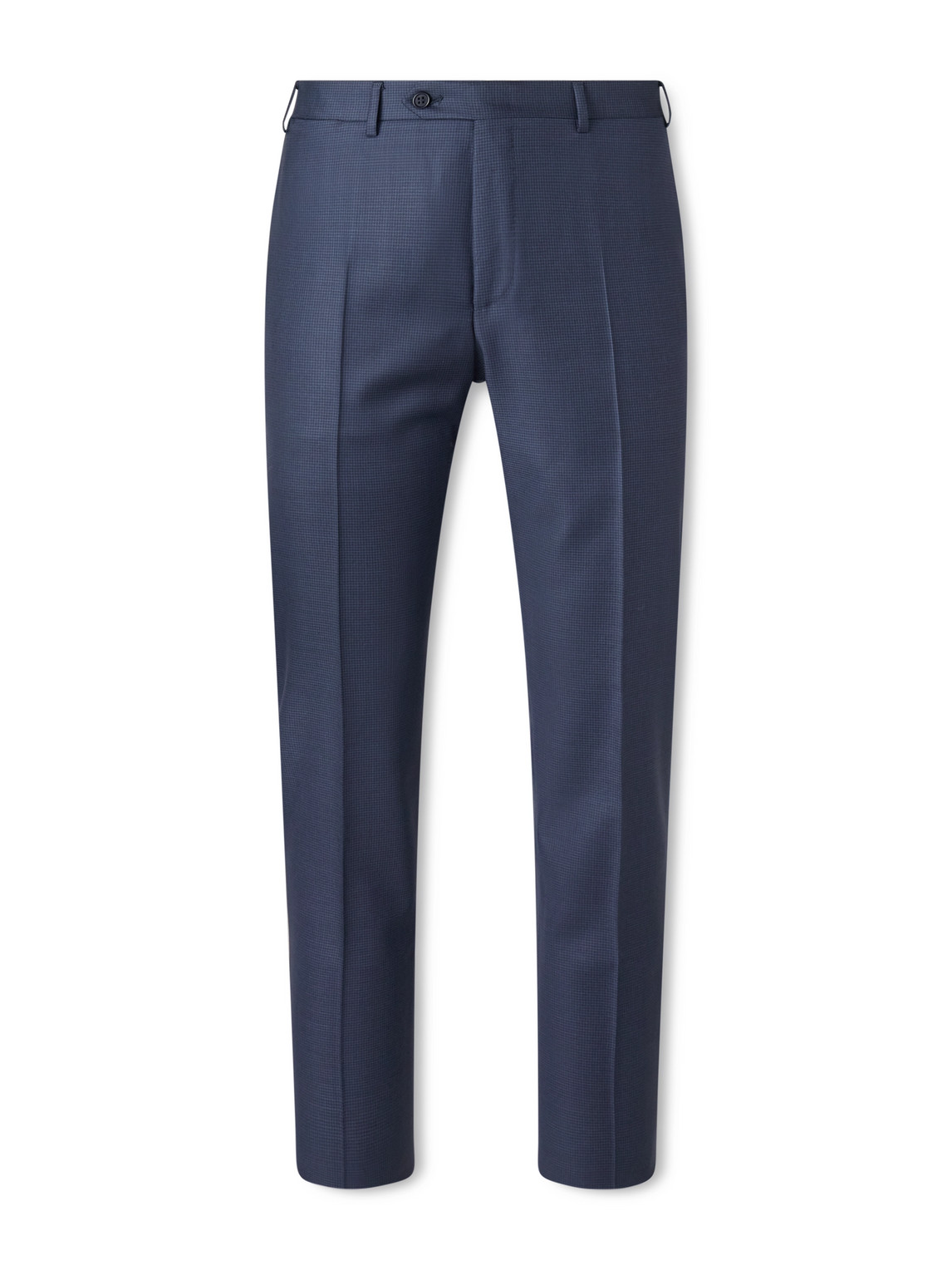 Canali Slim-fit Tapered Puppytooth Wool Suit Trousers In Blue
