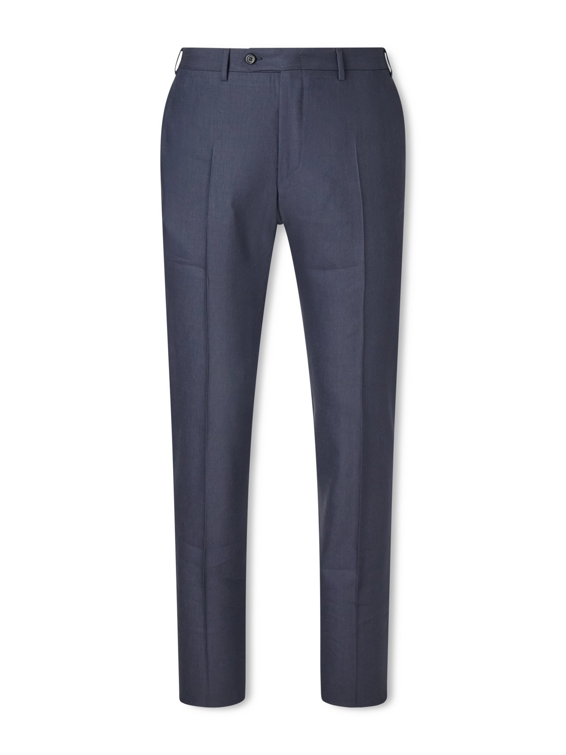 Canali Tapered Linen And Wool-blend Twill Suit Trousers In Blue