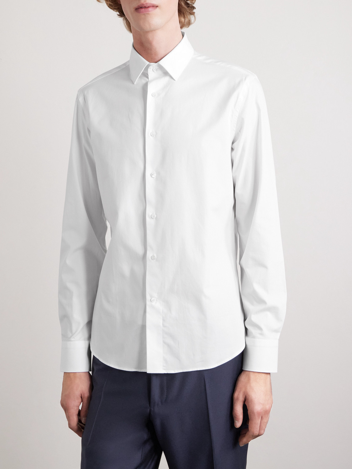 Canali Impeccabile Cutaway-collar Cotton-poplin Shirt In White