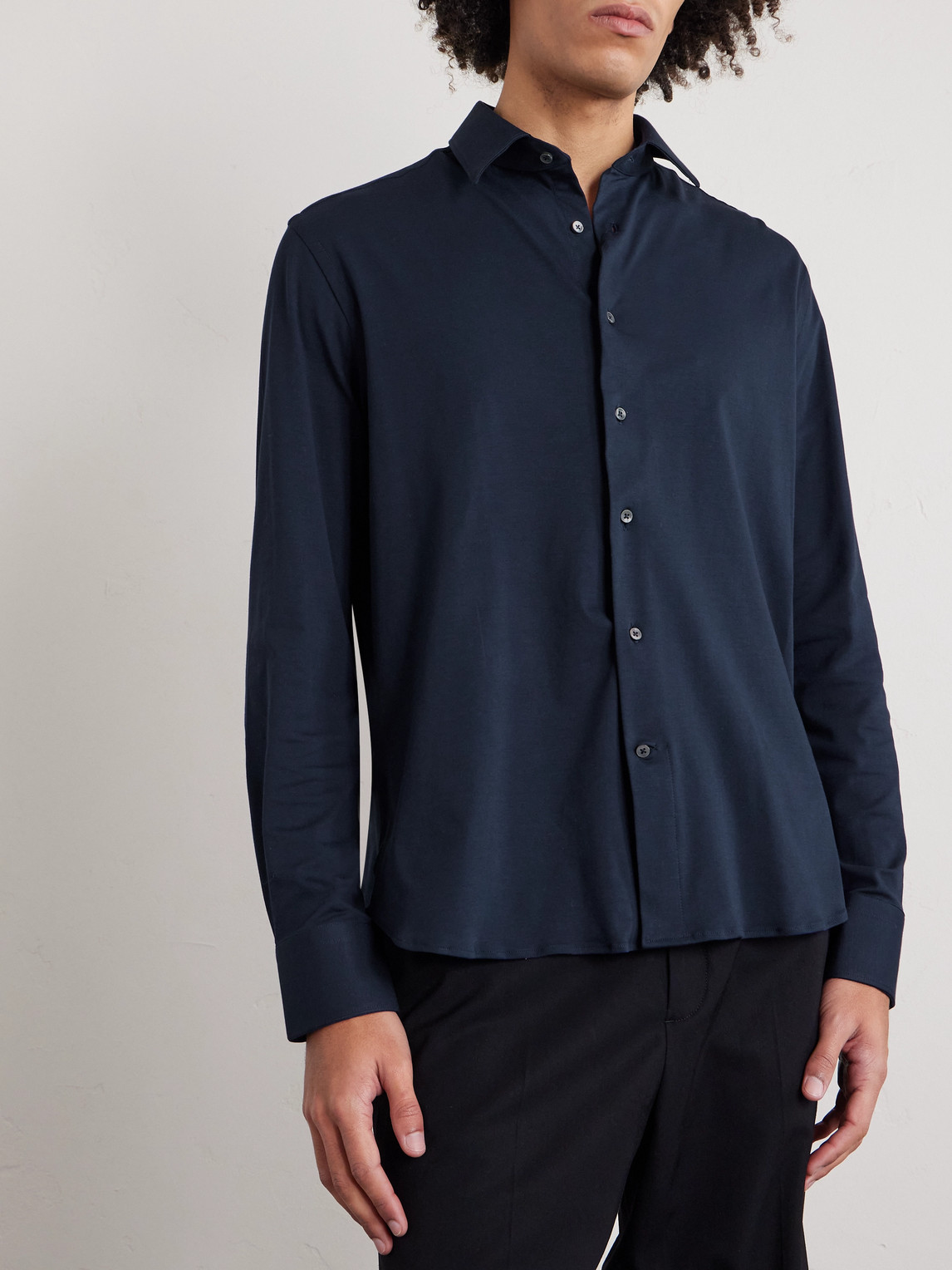 Travel Slim-Fit Cutaway-Collar Stretch-Cotton Jersey Shirt