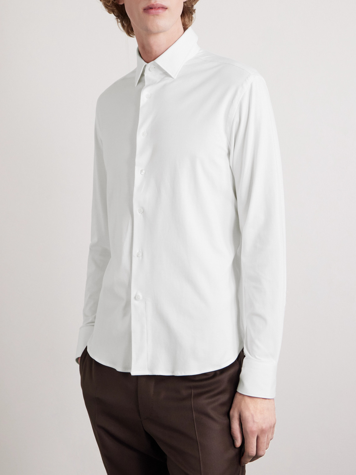Travel Slim-Fit Cutaway-Collar Stretch-Cotton Jersey Shirt