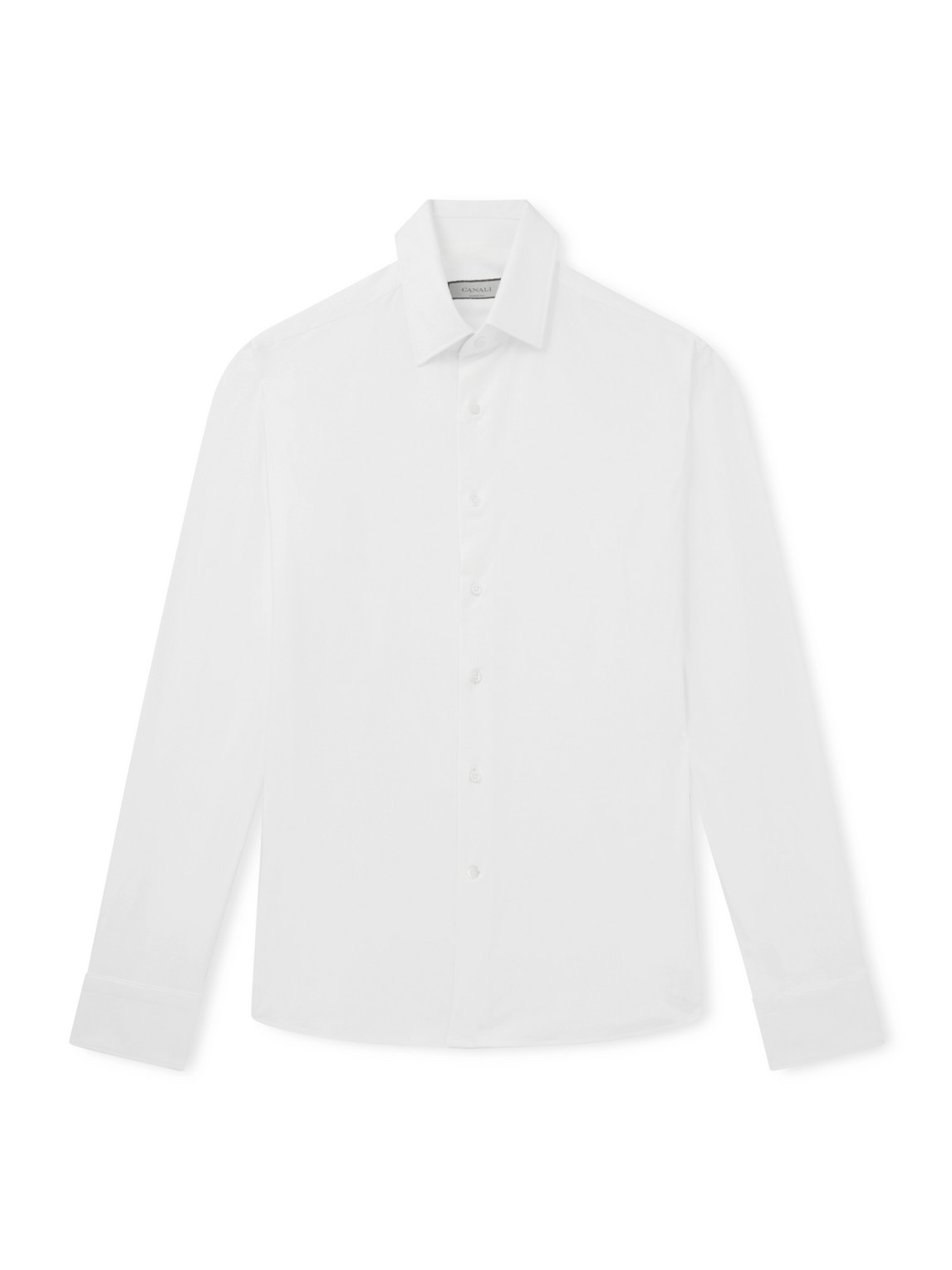 Canali Travel Slim-fit Cutaway-collar Stretch-cotton Jersey Shirt In White