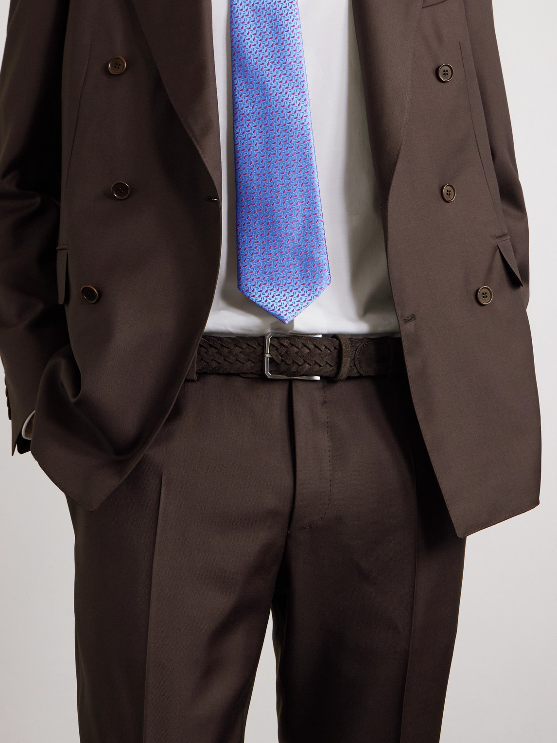 Canali 4cm Woven Suede Belt In Brown