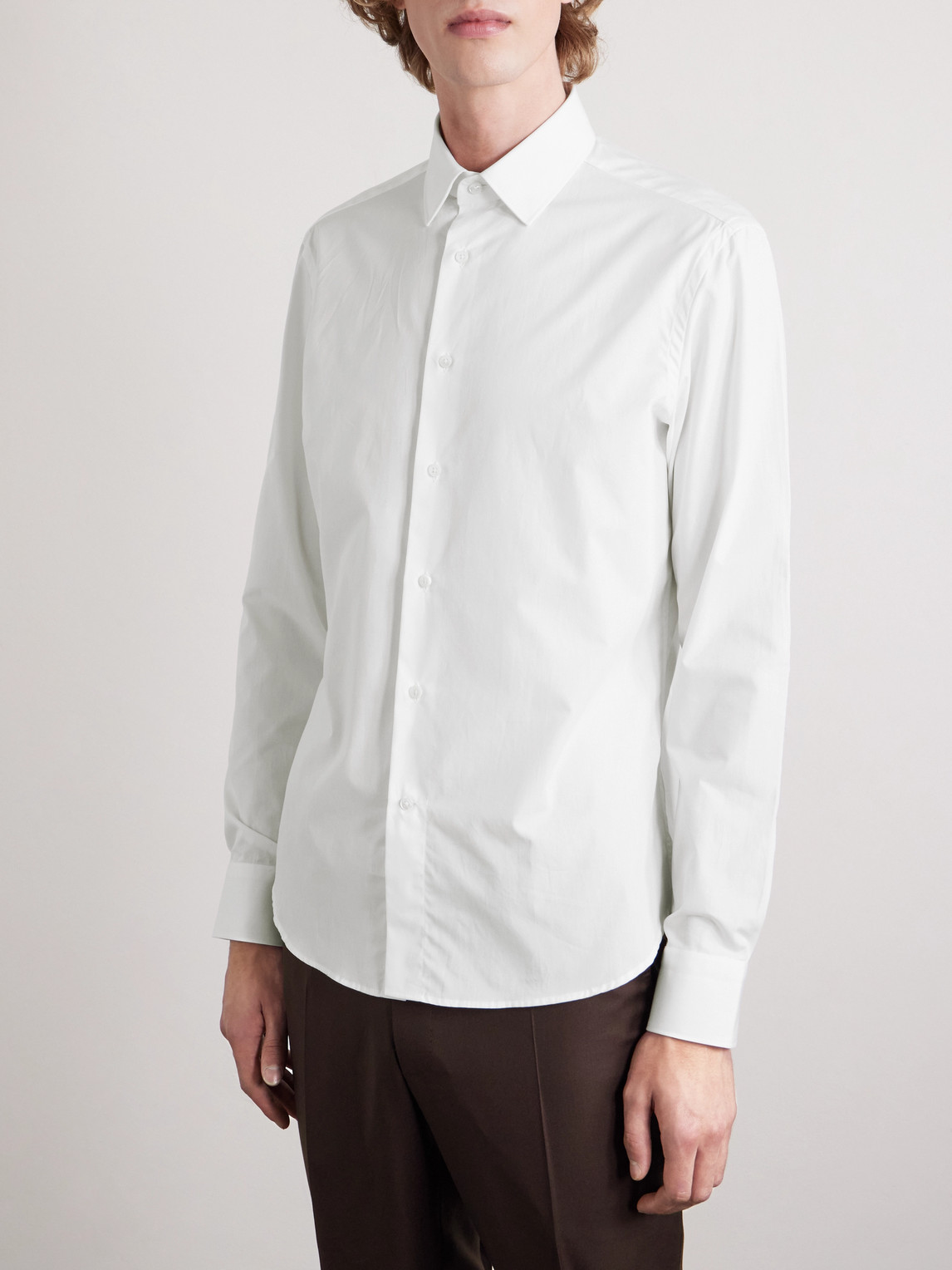Canali Impeccabile Cutaway-collar Cotton-poplin Shirt In White