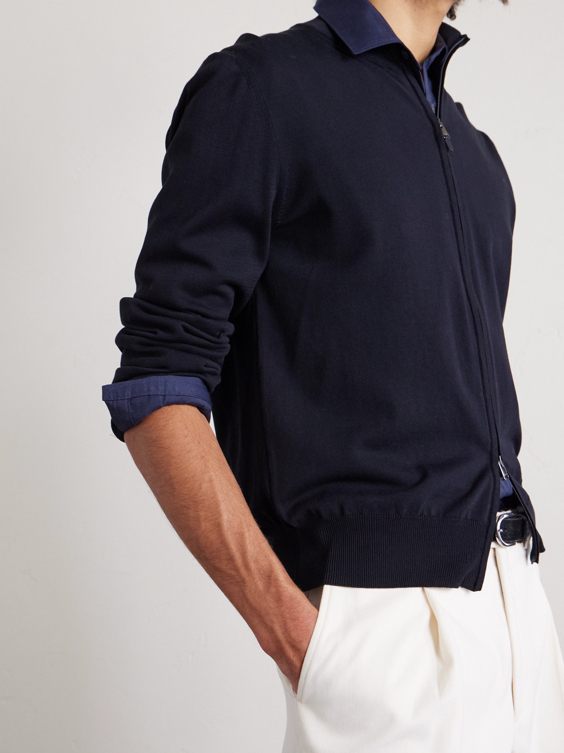 Canali Slim-fit Cotton Zip-up Sweater In Black