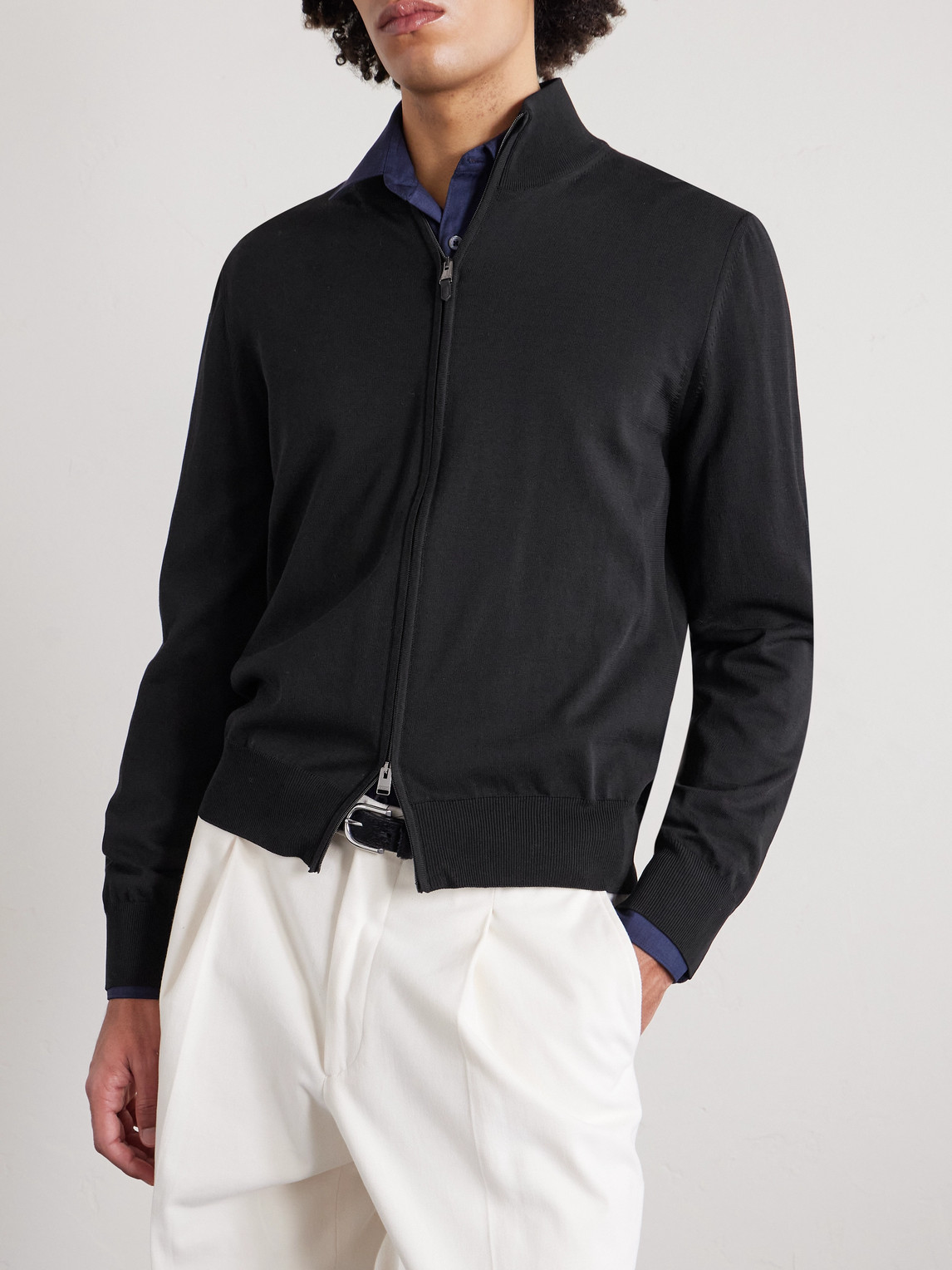 Canali Slim-fit Cotton Zip-up Sweater In Black