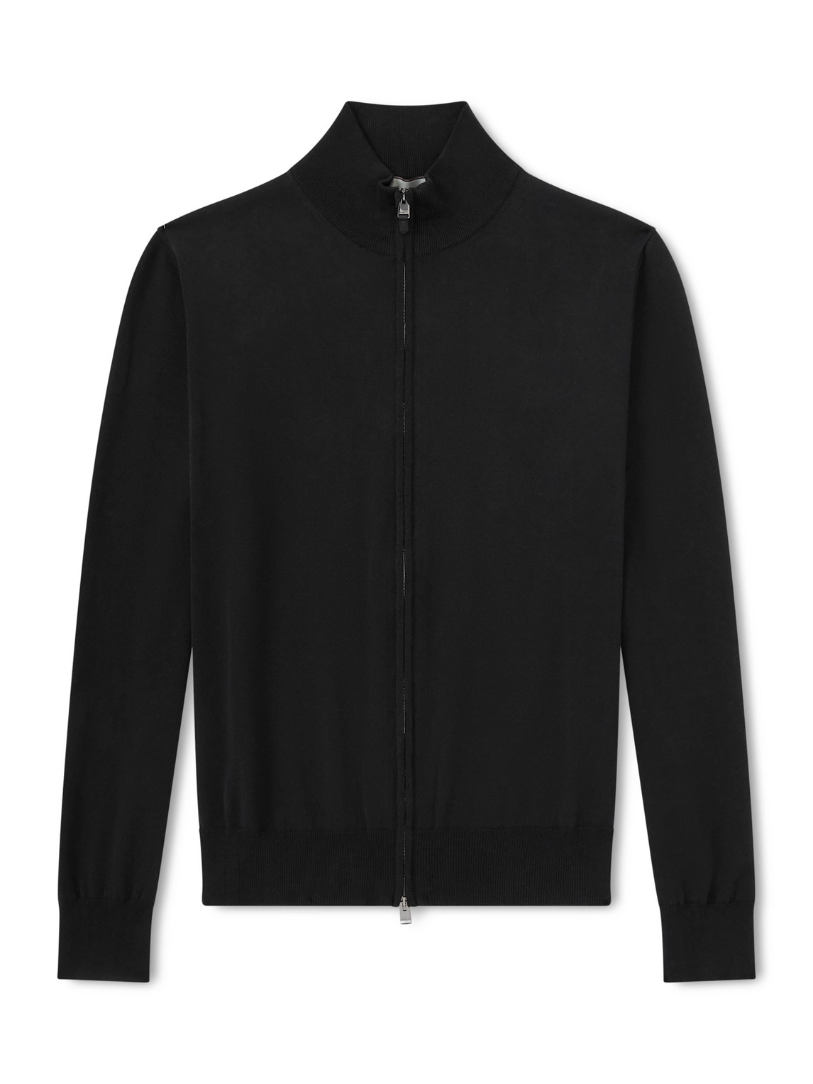 Canali Slim-fit Cotton Zip-up Sweater In Black