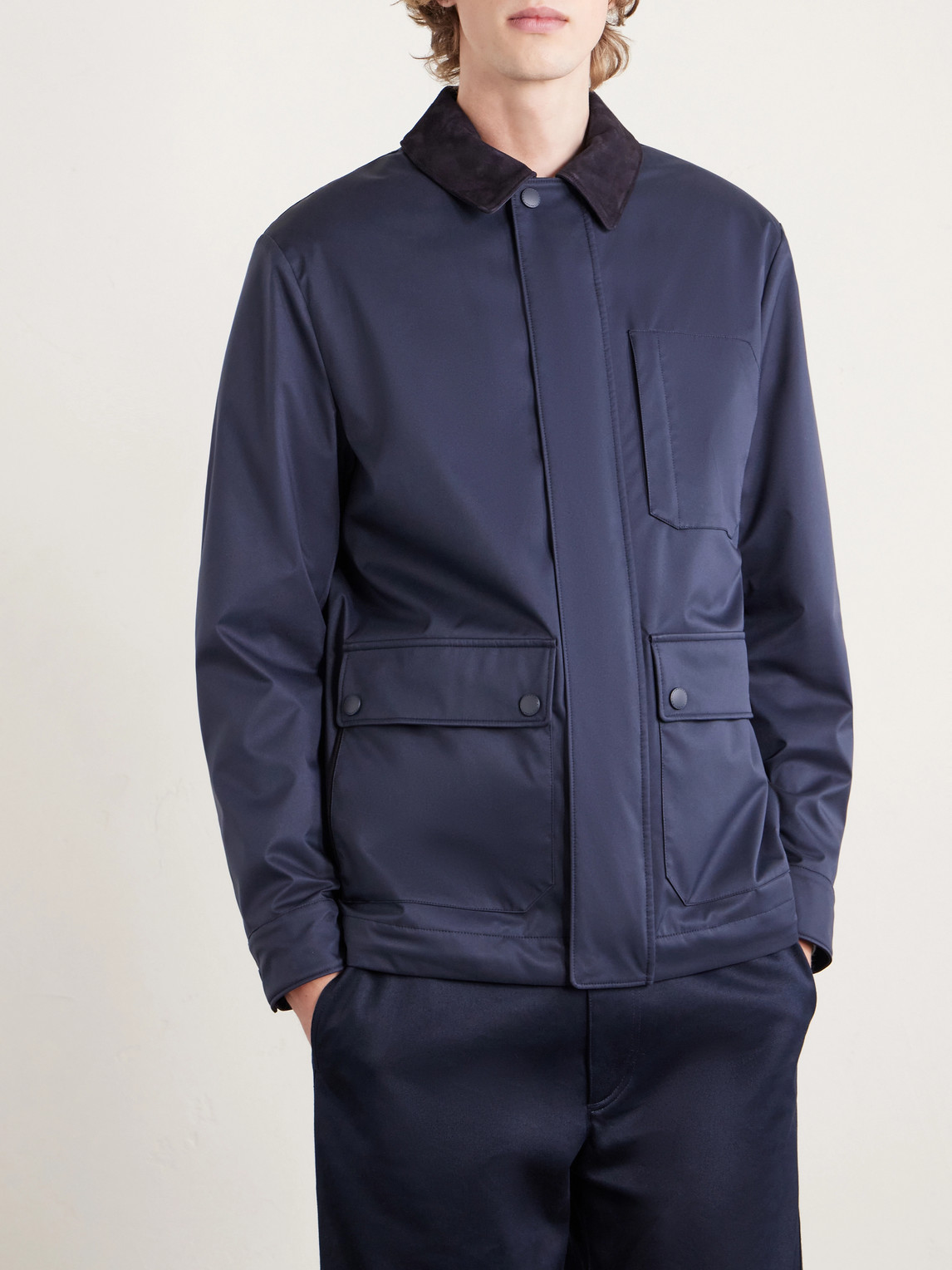  Canali - Suede-trimmed Shell Jacket - Men - Blue - It 46 