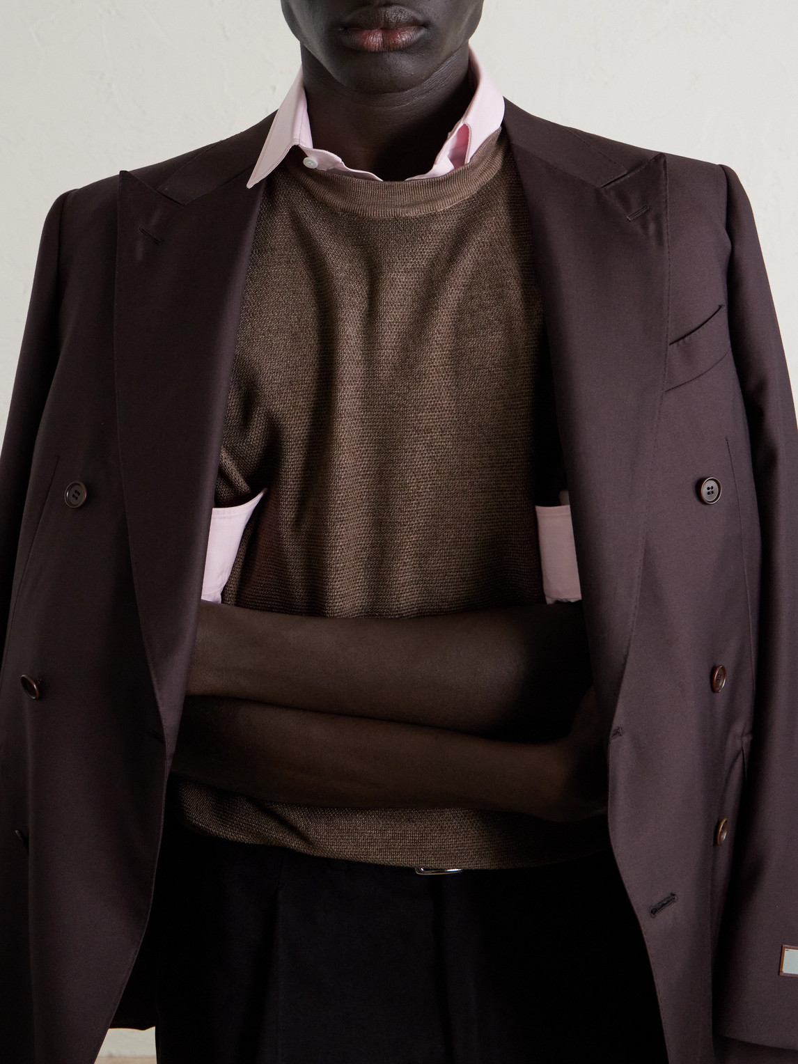 Canali Wool And Silk-blend T-shirt In Brown