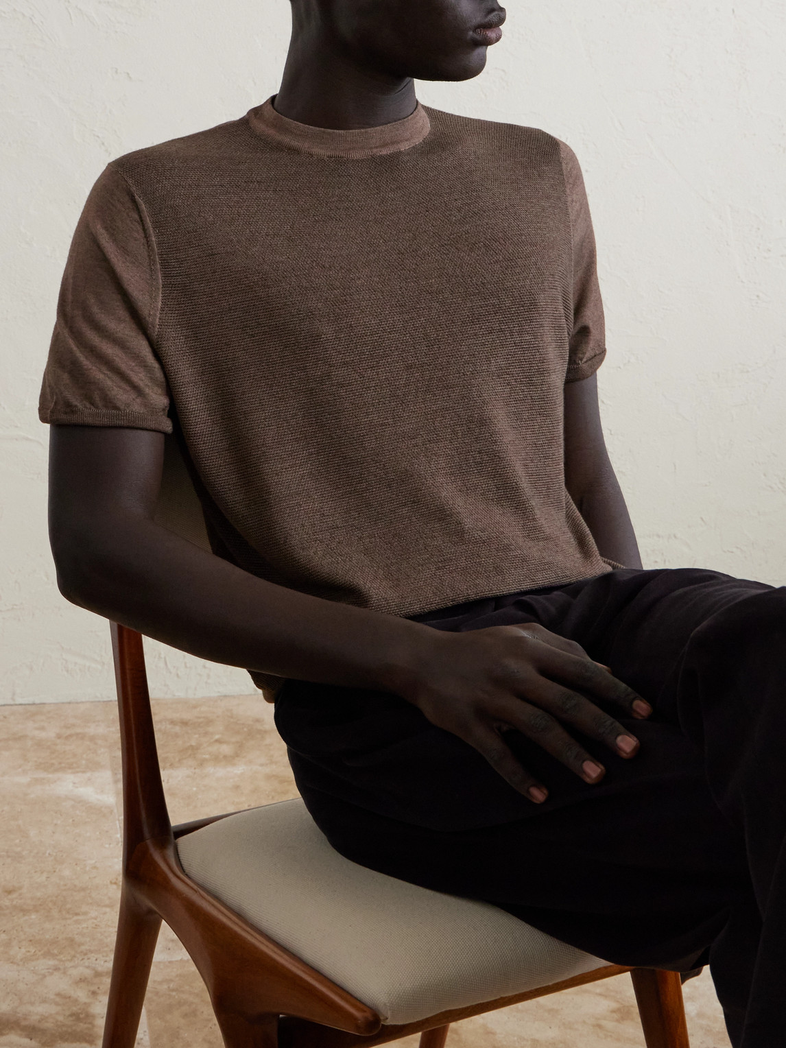 Canali Wool And Silk-blend T-shirt In Brown