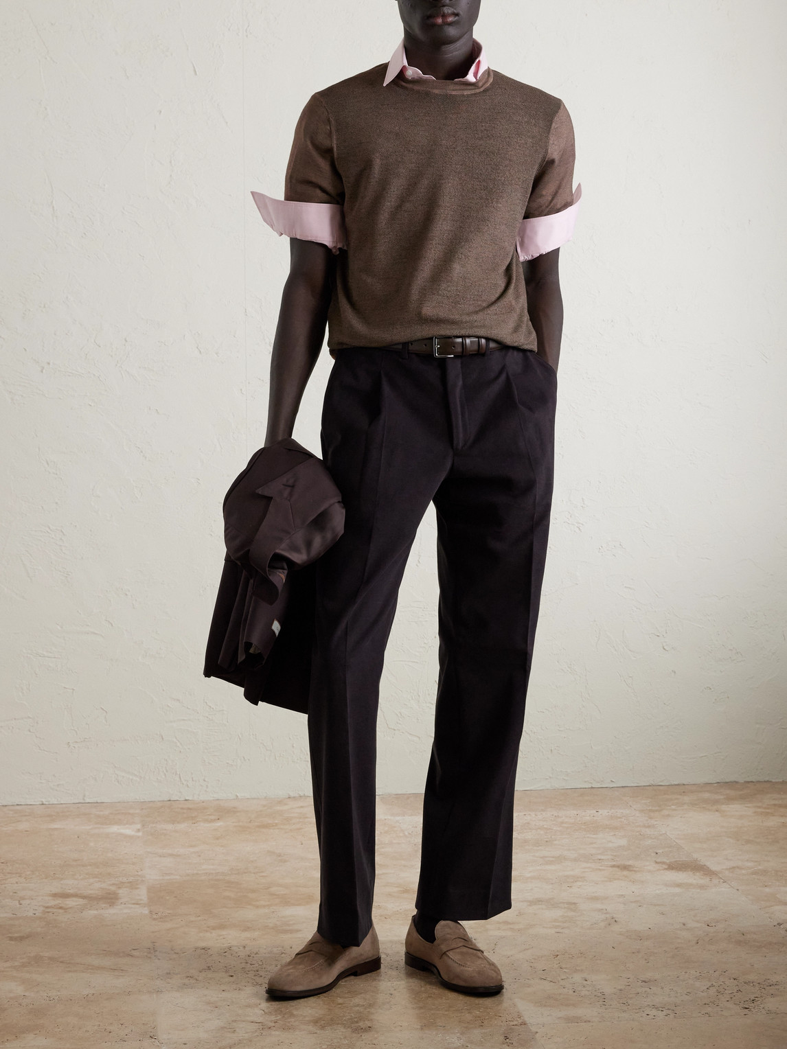 Canali Wool And Silk-blend T-shirt In Brown