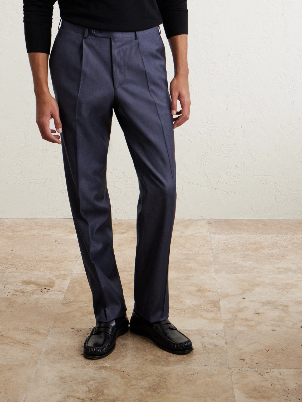 Canali Straight-leg Pleated Stretch-wool And Cashmere-blend Suit Trousers In Blue