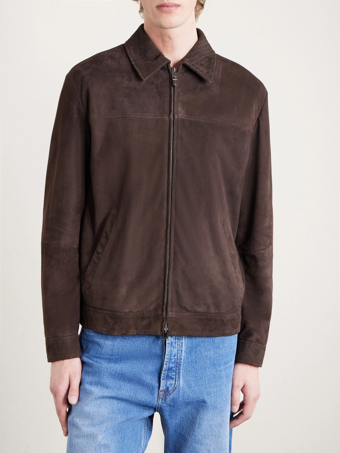  Canali - Woven Suede Jacket - Men - Brown - It 46 