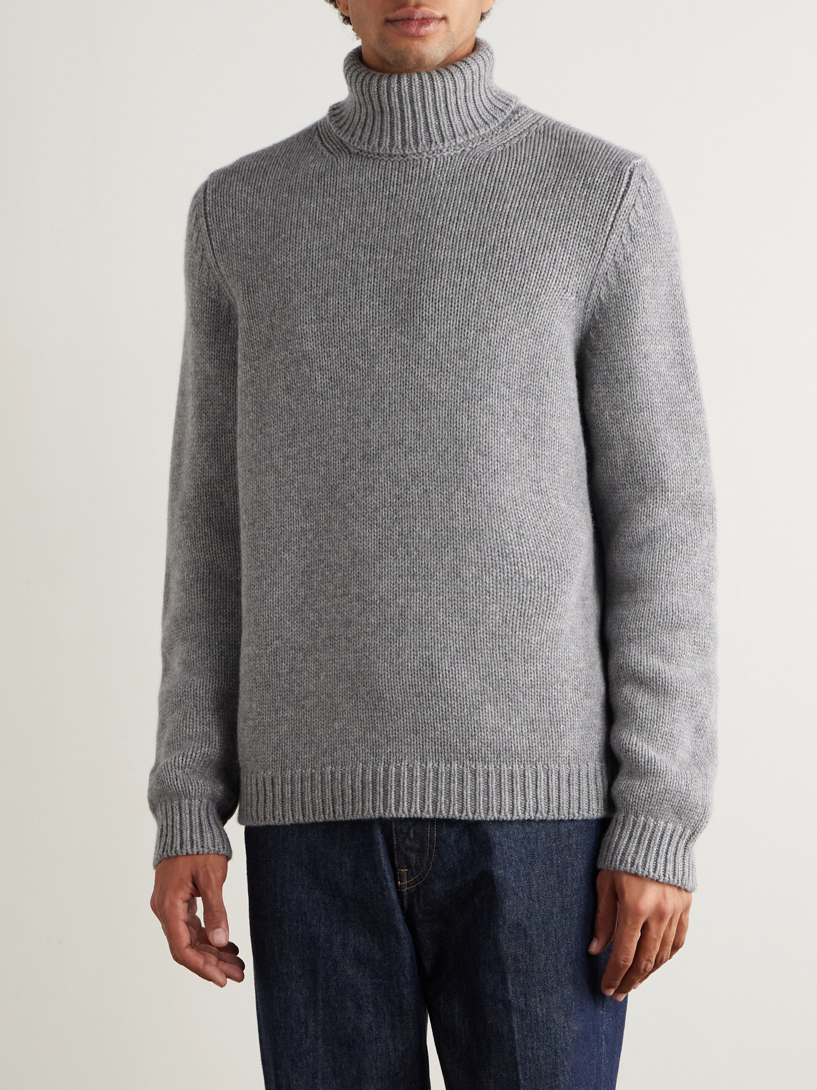 Rib-Trimmed Cashmere Rollneck Sweater