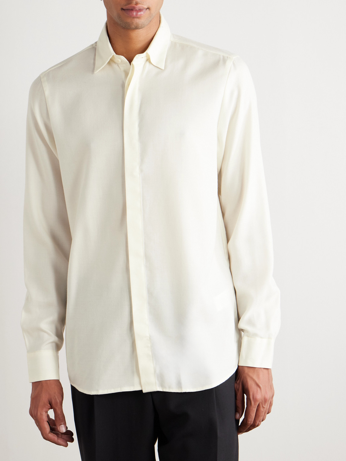Altea Henri Lyocell And Wool-blend Flannel Shirt In White