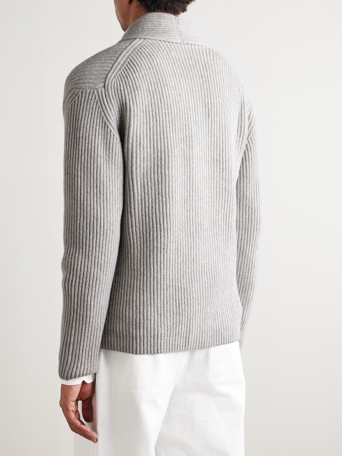 Altea Shawl-collar Ribbed Wool Cardigan In Gray