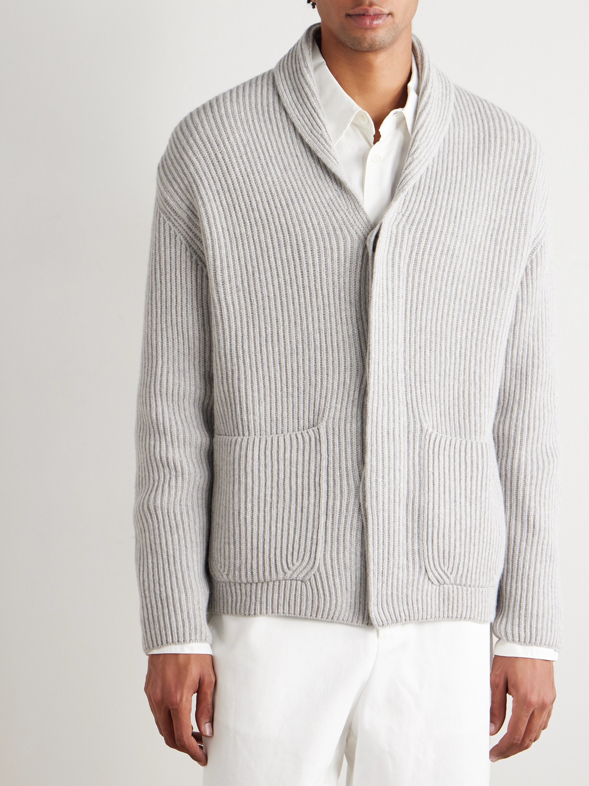 Altea Shawl-collar Ribbed Wool Cardigan In Gray