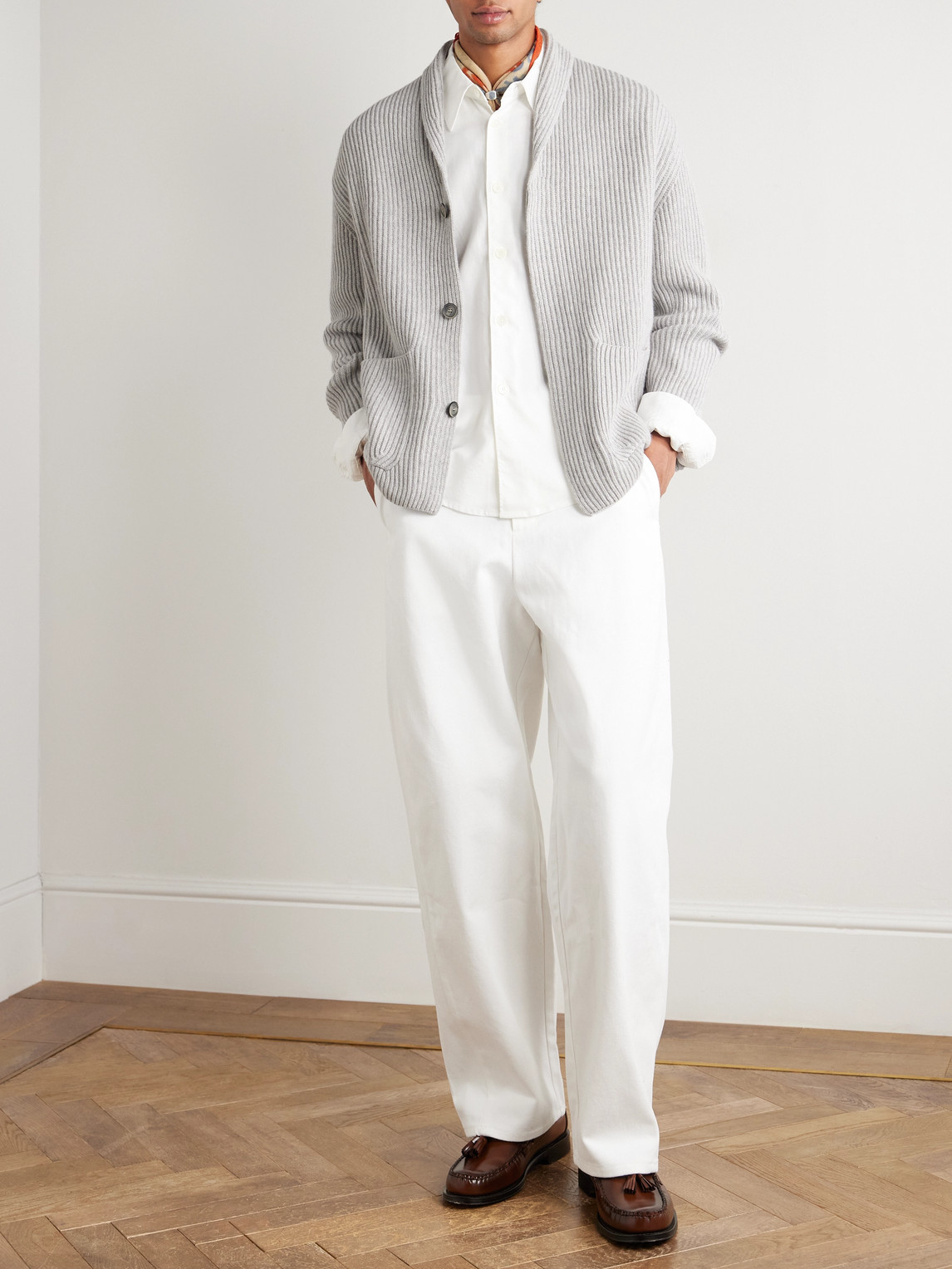 Altea Shawl-collar Ribbed Wool Cardigan In Gray