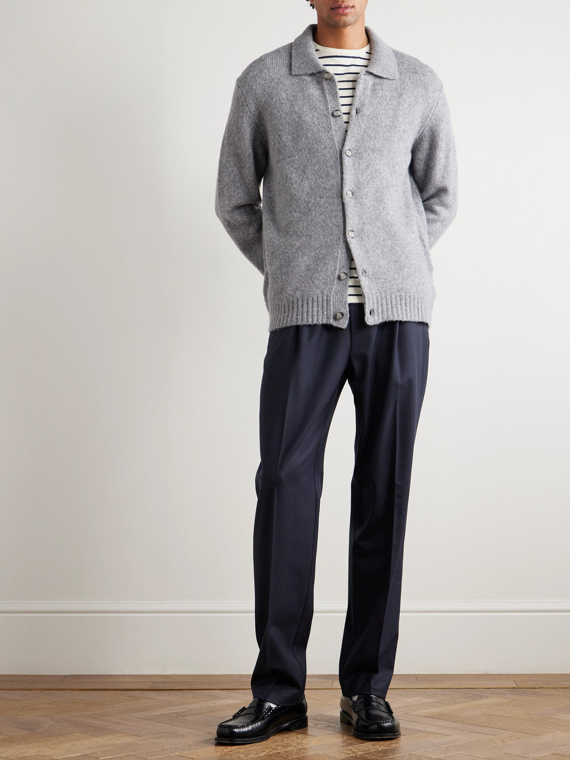 Altea Jared Straight-leg Pleated Wool-blend Flannel Drawstring Trousers In Blue