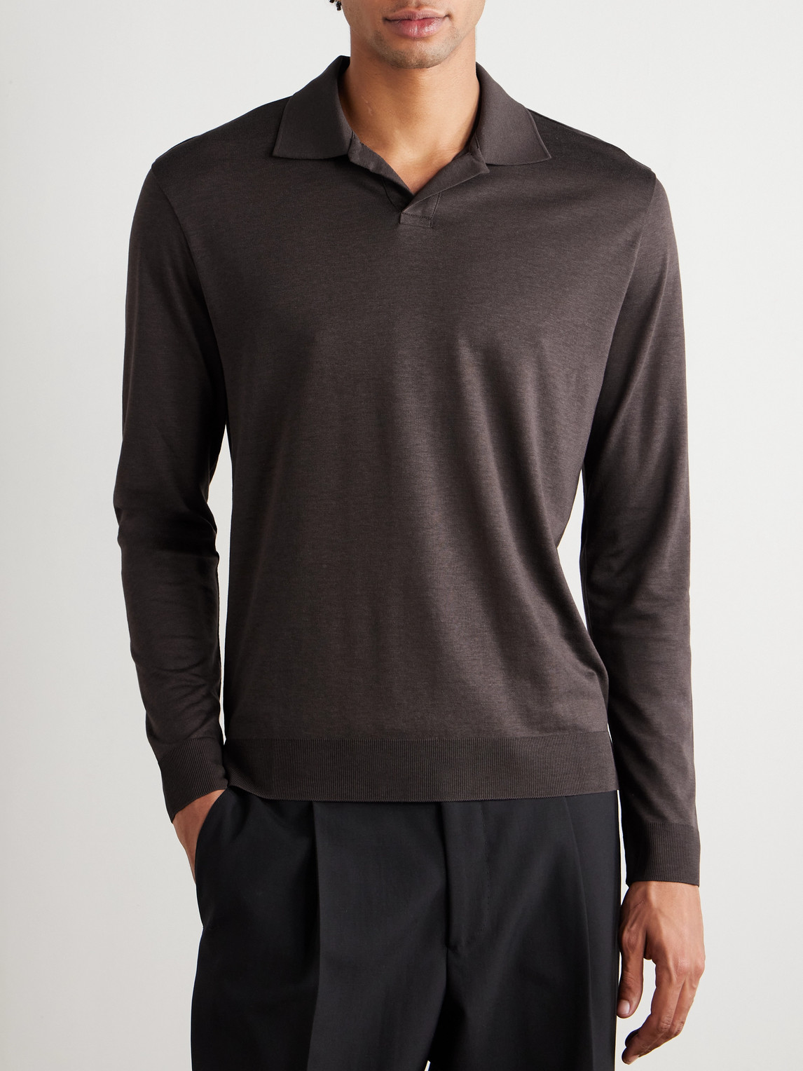 Altea Pierre Lyocell And Cotton-blend Jersey Polo Shirt In Brown