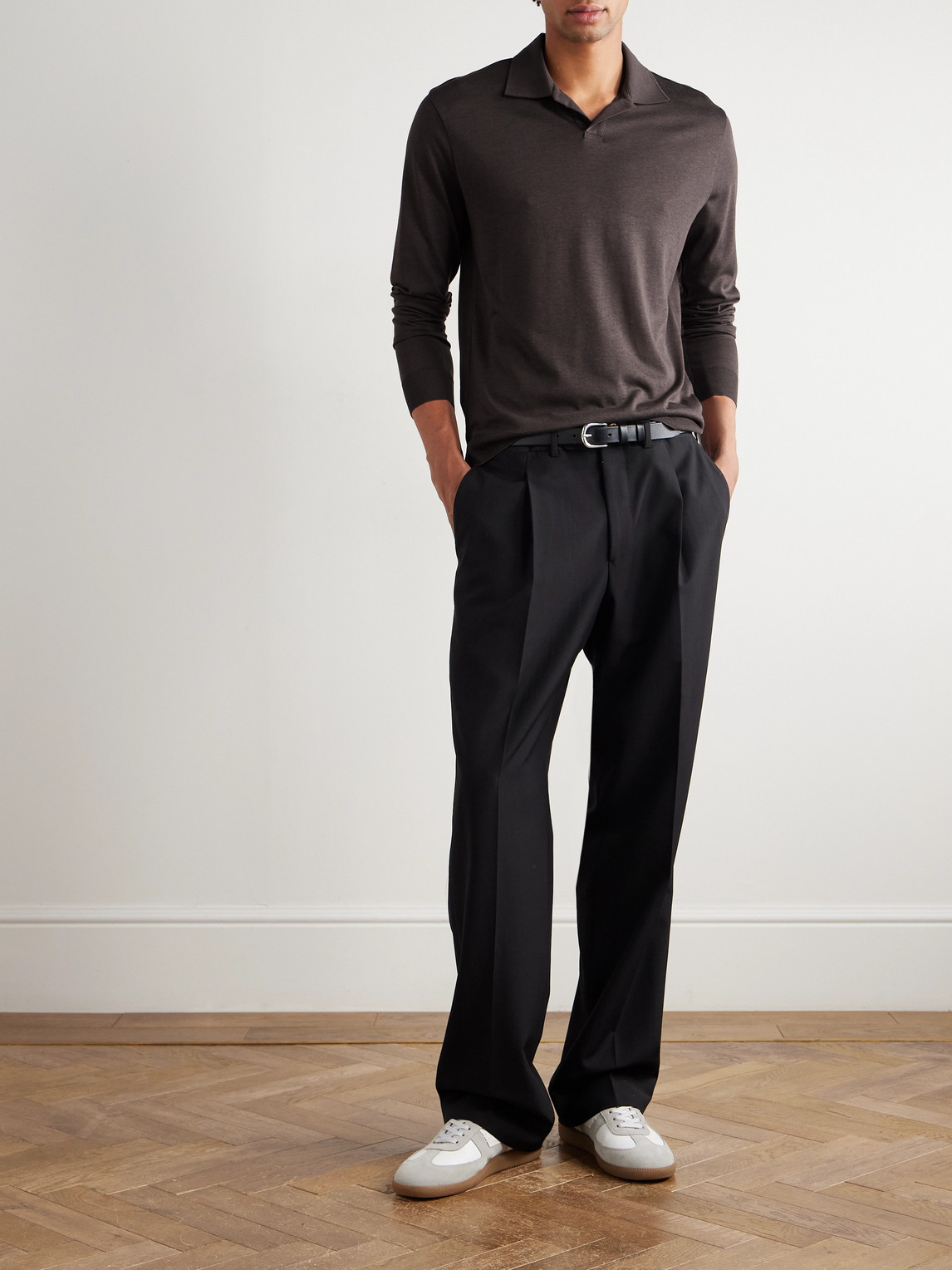 Altea Pierre Lyocell And Cotton-blend Jersey Polo Shirt In Brown