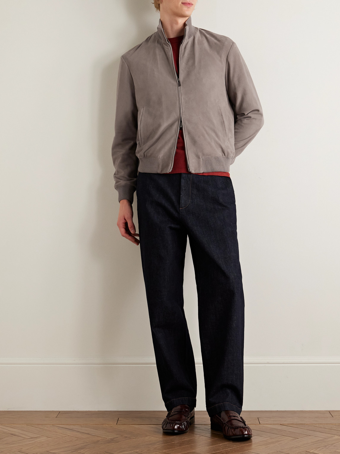 Altea Lennox Suede Bomber Jacket In Gray