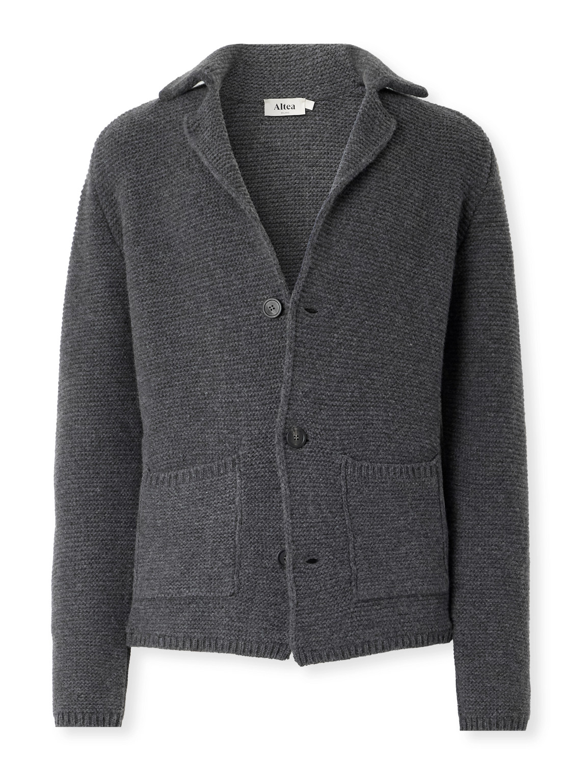 Altea Textured Knit Jacket With Classic Collar In Gray