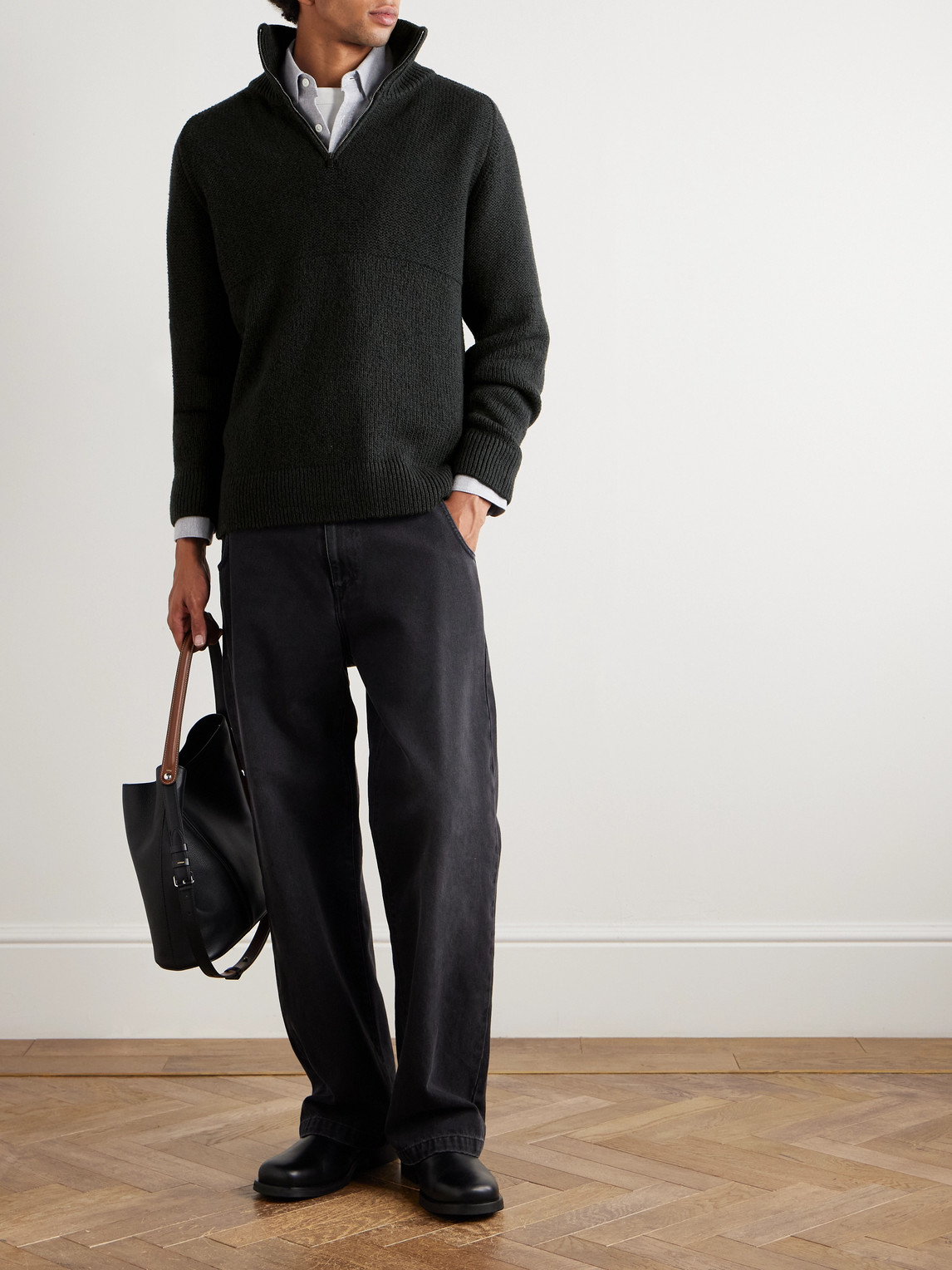 Altea Camionair Wool-blend Half-zip Sweater In Black