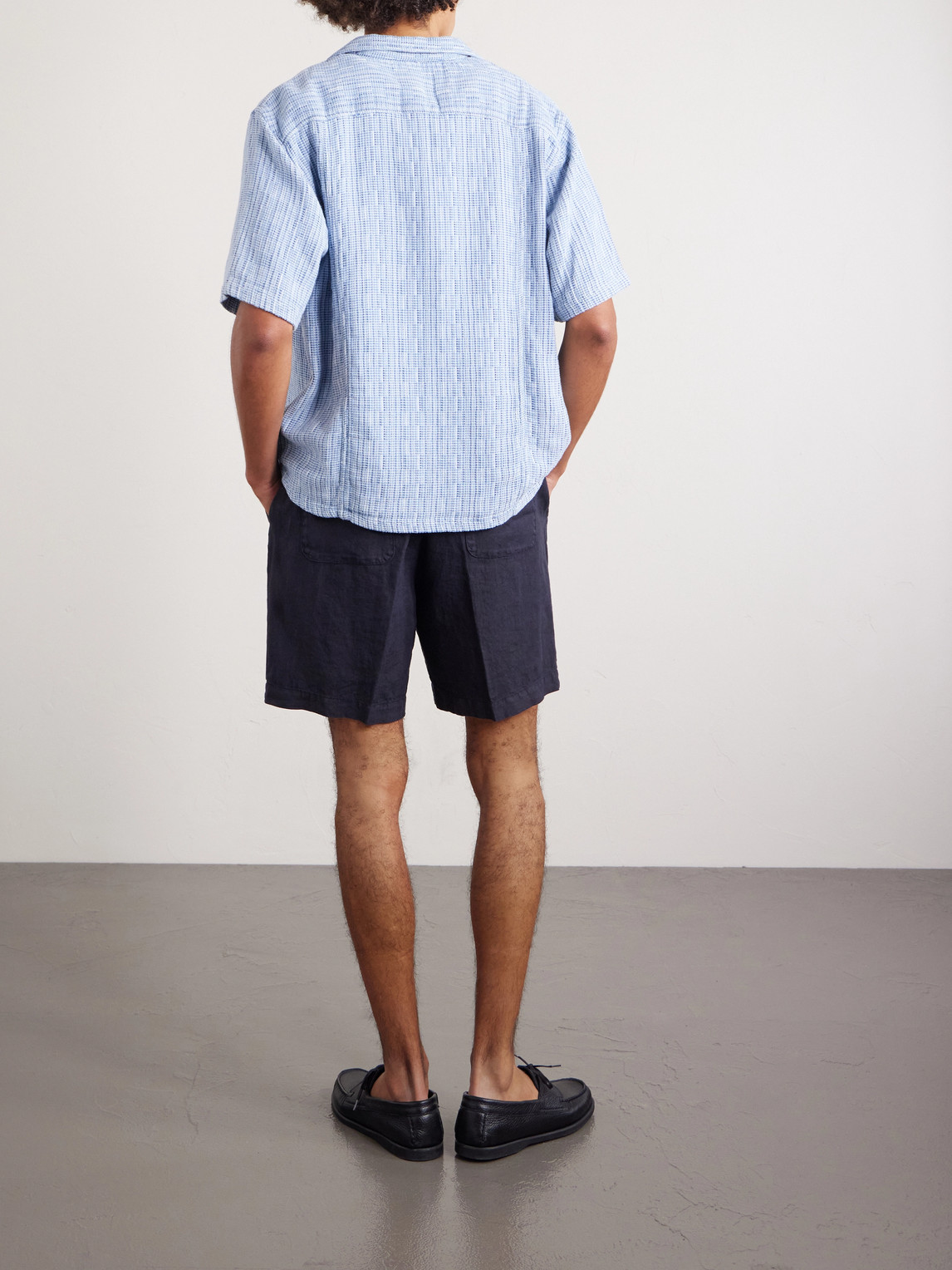  Altea - Samuel Straight-leg Linen Drawstring Shorts - Men - Blue - S 