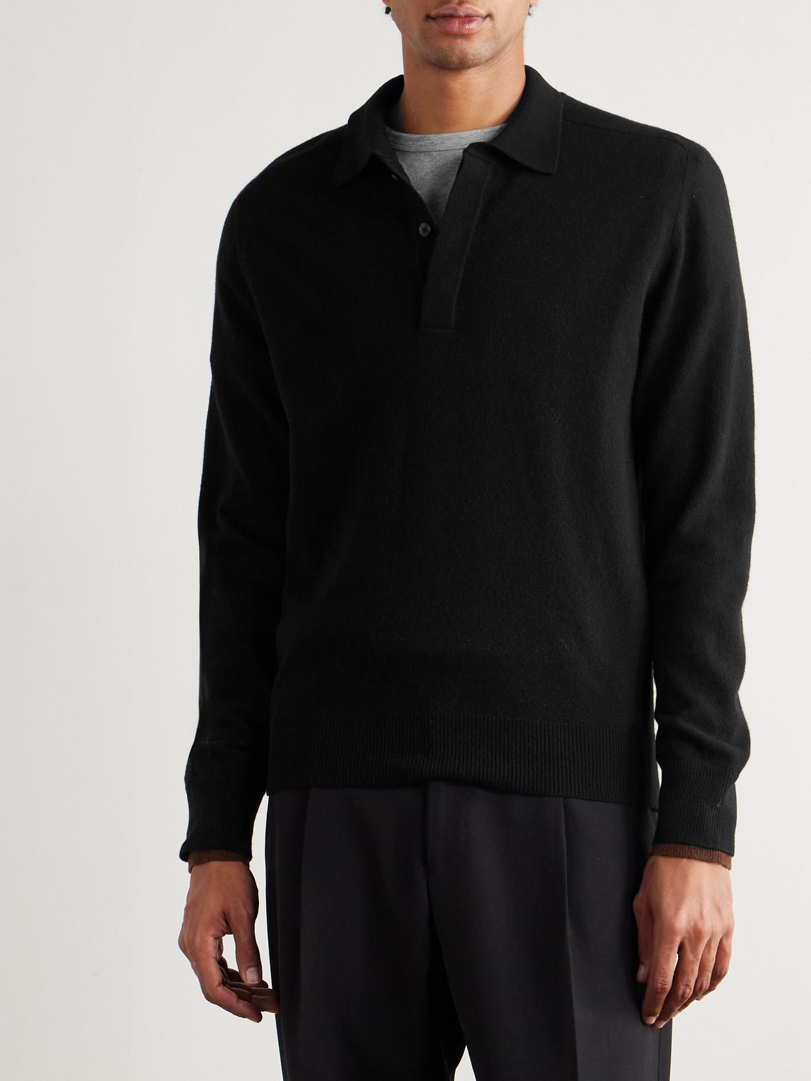 Altea Wool And Cashmere-blend Polo Shirt In Black