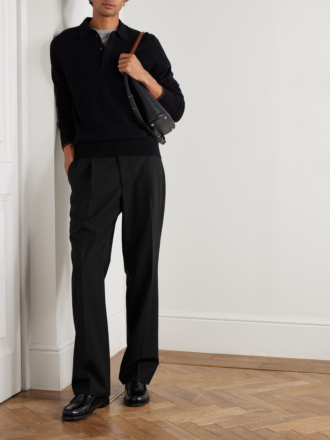 Altea Wool And Cashmere-blend Polo Shirt In Black