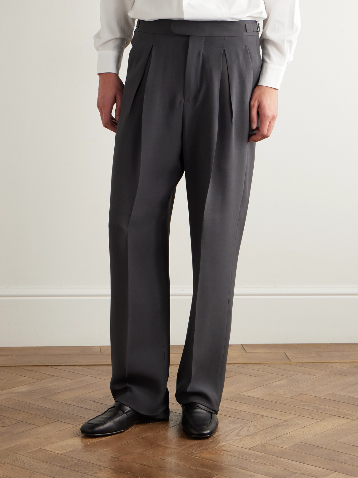 Umit Benan Johnny Straight-leg Silk And Wool-blend Trousers In Gray