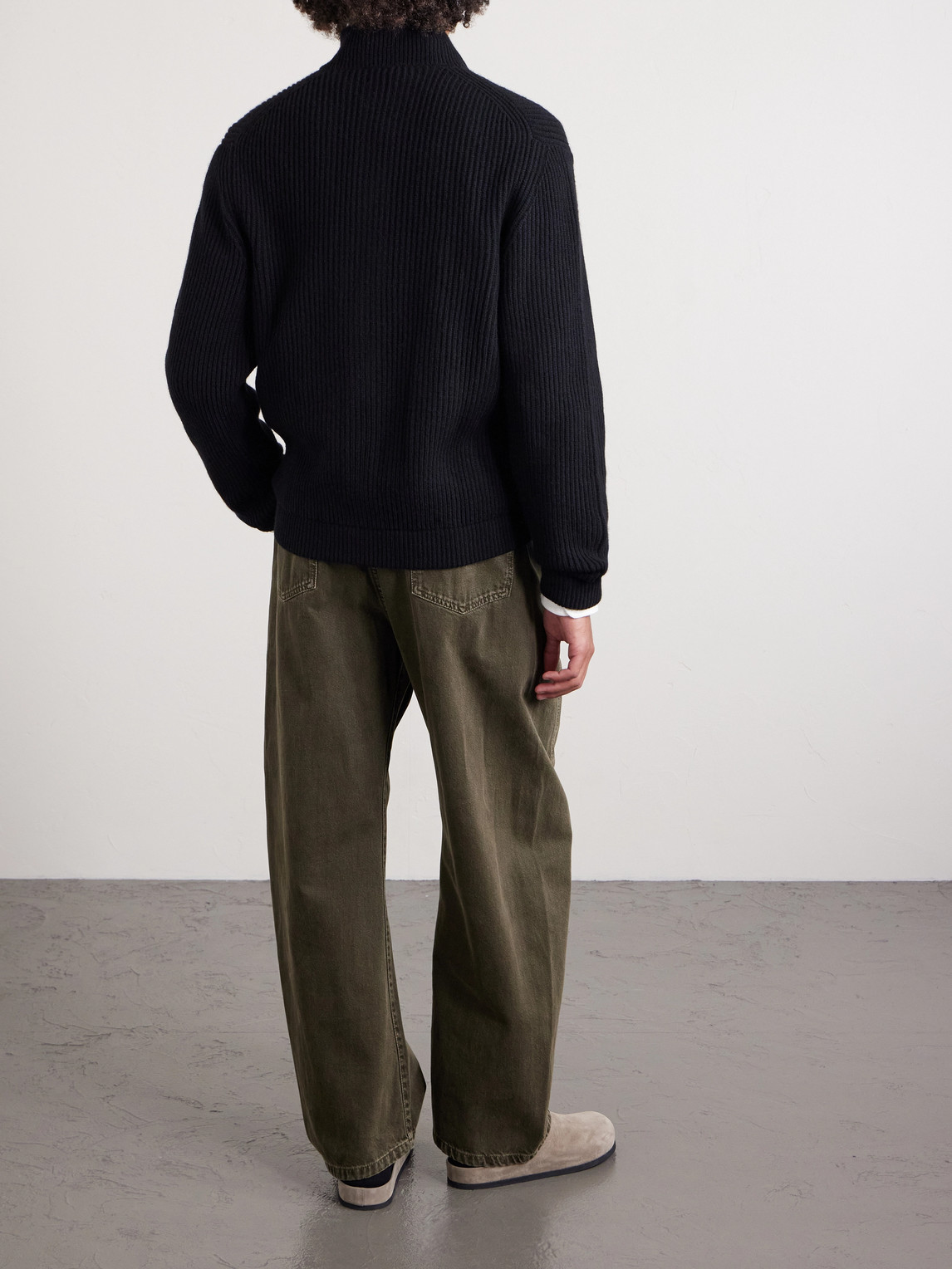 Umit Benan Matt Ribbed Cashmere Zip-up Cardigan In Black